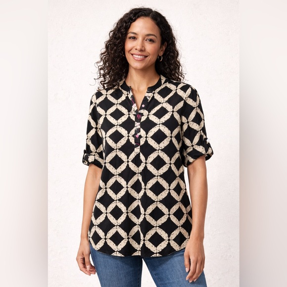 Fusion Black & Ivory Geometric Print Tunic Top | XXL - Picture 2 of 13